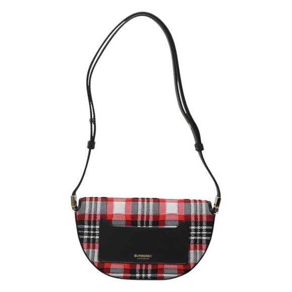 BURBERRY Nova Check Olympia Shoulder Bag Canvas Gold Red Auth BD1449AM - Picture 1 of 16